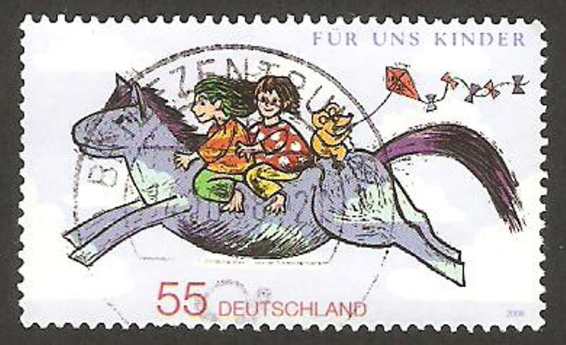 dibujo de niños a caballo